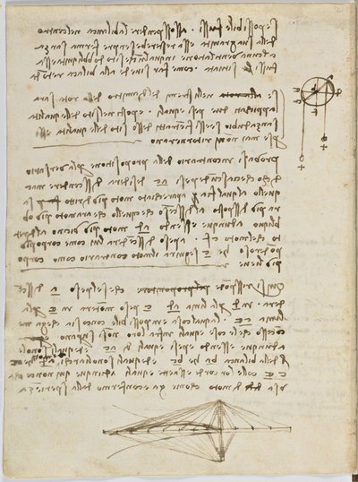 Codice del volo degli uccelli, c. 1505-06, manoscritto su carta, cc. 18, foglio 2 verso da Leonardo da Vinci